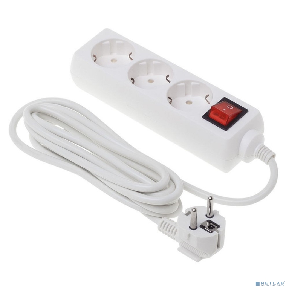 BURO Сетевой удлинитель 3 розетки, 3 метра (BU-PS3.3/W), белый (пакет ПЭ)