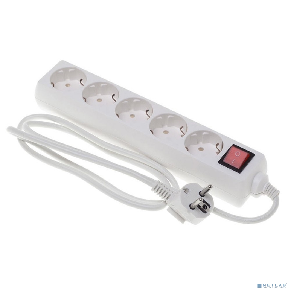 BURO Сетевой удлинитель 5 розеток, 1.5 метра (BU-PS5.1/W), белый (пакет ПЭ)