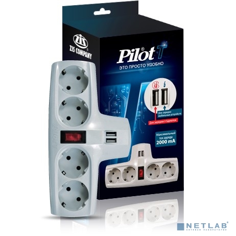 ZIS Сетевой разветвитель Pilot-T (4 розетки, 2xUSB)