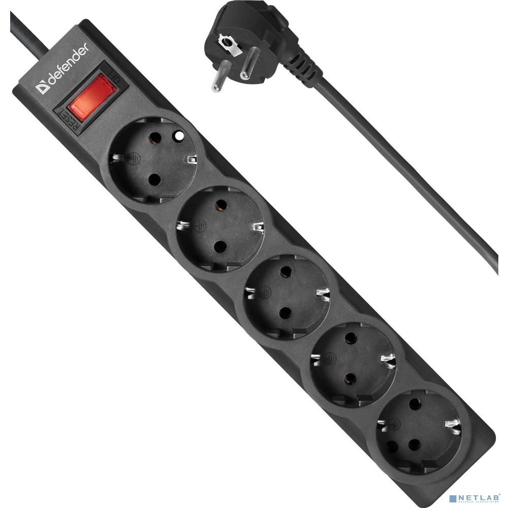 Defender Фильтр ES Largo 5.0 м, 5 розеток, черный