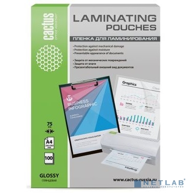 Cactus Пленка для ламинирования 75мкм A4 (100шт) глянцевая 216 x 303мм