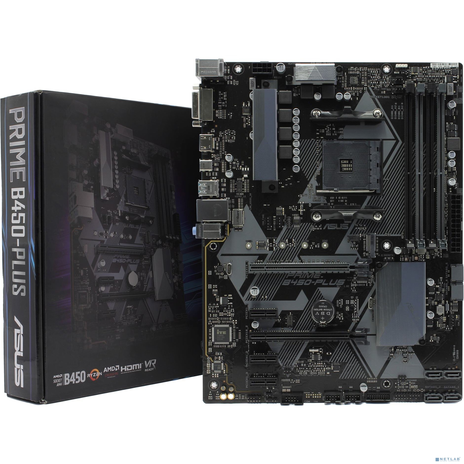 ASUS PRIME B450-PLUS (Socket AM4, ATX, 4xDDR4(128GB), DVI-D/HDMI 2.0, 1xPCIe 3.0x16/1xPCIe 2.0x16/3xPCIe 2.0, 1xLAN, 6xSATA 6Gb/s, 1xM.2, 1xType-C, 4xUSB 3.1, 2xUSB 2.0, 1xPS/2)