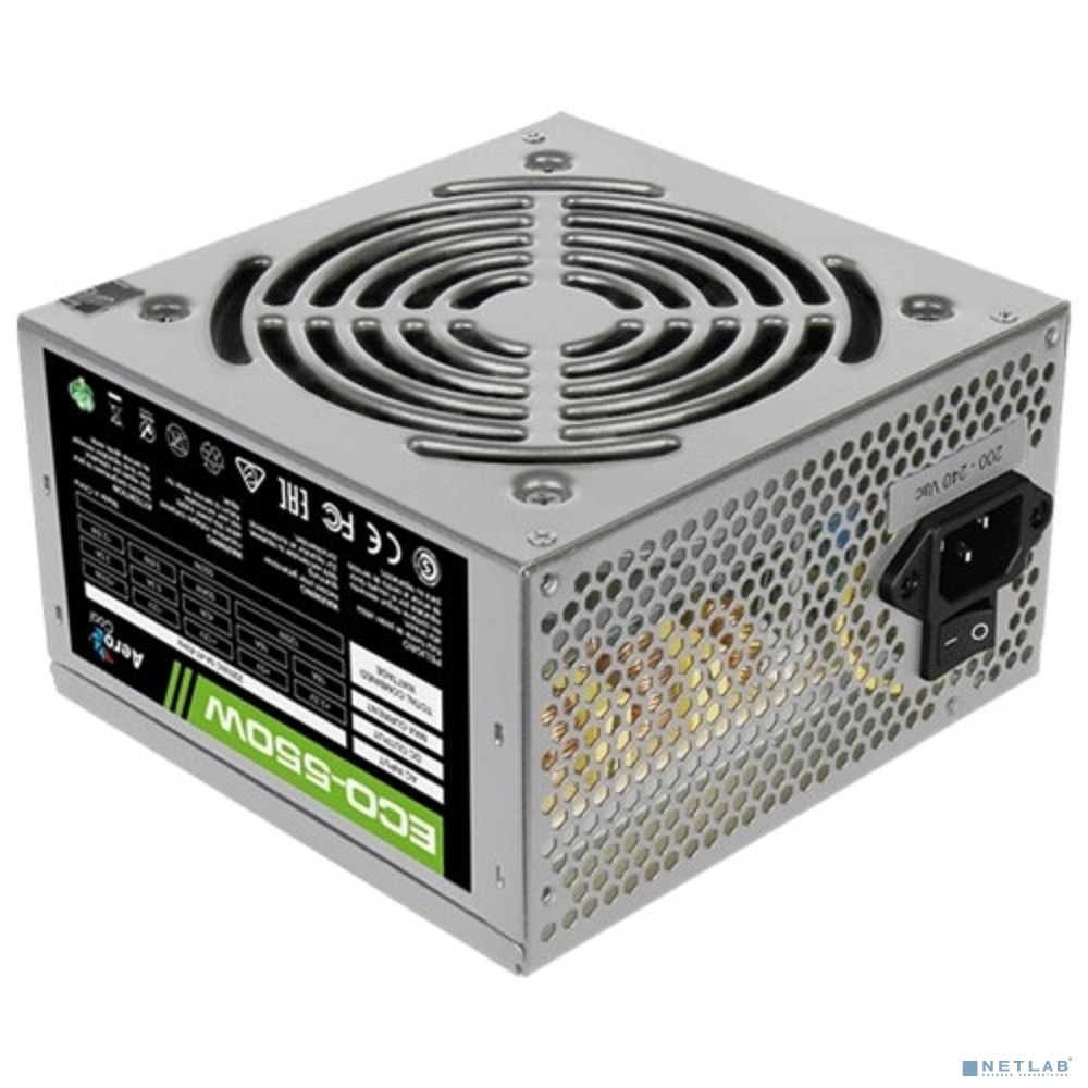 Aerocool 550W Retail ECO-550W ATX v2.3 Haswell, fan 12cm, 400mm cable, power cord, 20+4P, 12V 4+4P, 1x PCI-E 6+2P, 4x SATA, 3x PATA, 1x F (замена 11083241)
