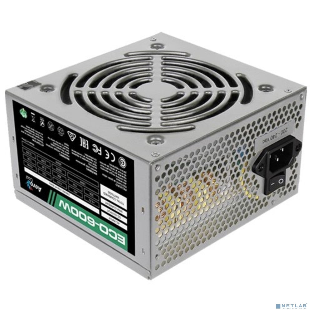 Aerocool 600W Retail ECO-600W ATX v2.3 Haswell, fan 12cm, 400mm cable, power cord, 20+4P, 12V 4+4P, 1x PCI-E 6+2P, 4x SATA, 3x PATA, 1x F(замена 11083242)
