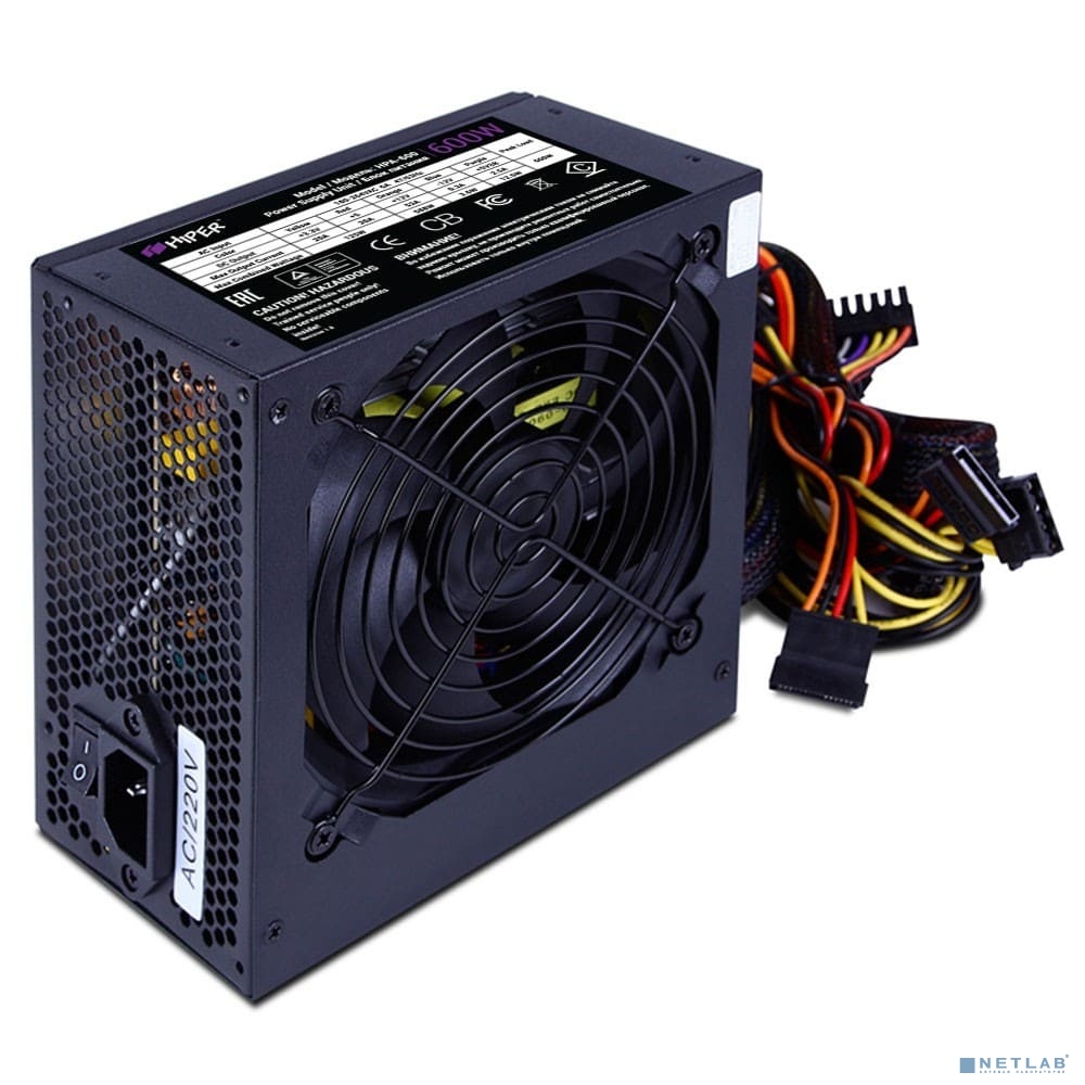 HIPER Блок питания HPA-600 (ATX 2.31, 600W, Active PFC, 80Plus, 120mm fan, черный) BOX