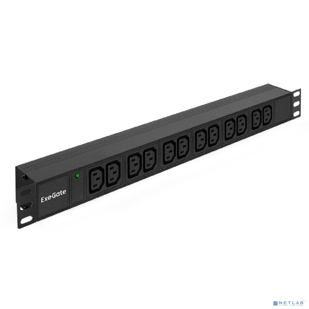 Exegate EX280865RUS Блок розеток ExeGate ServerPro PDU-19H007 Al-12C13-C20, 19",1U,алюм, 12 IEC 320 C13, С20