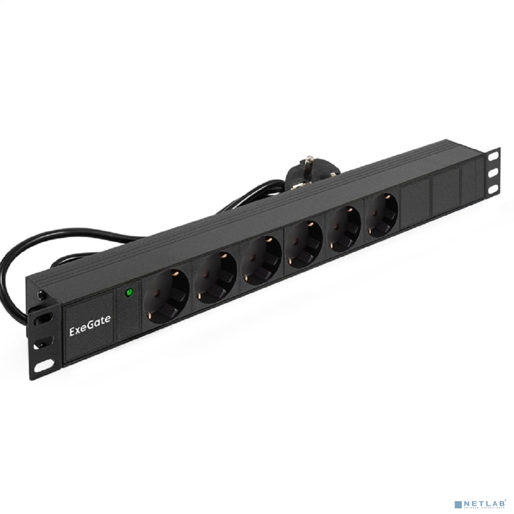 Exegate EX280827RUS Блок розеток ExeGate ServerPro PDU-19H602 Al-6S-EU2, 19",1U,алюм, 6Schuko, евровилка, 2м