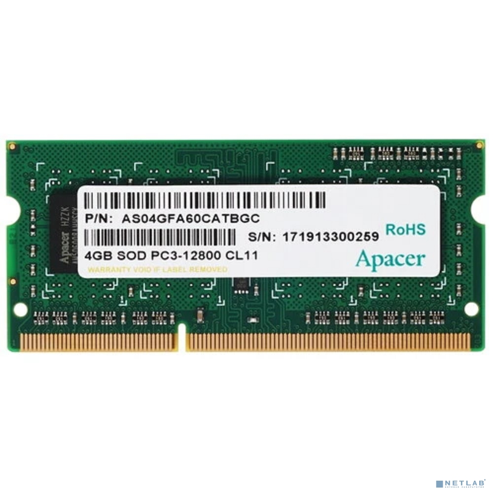 Apacer DDR3 SODIMM 4GB DS.04G2K.KAM PC3-12800, 1600MHz