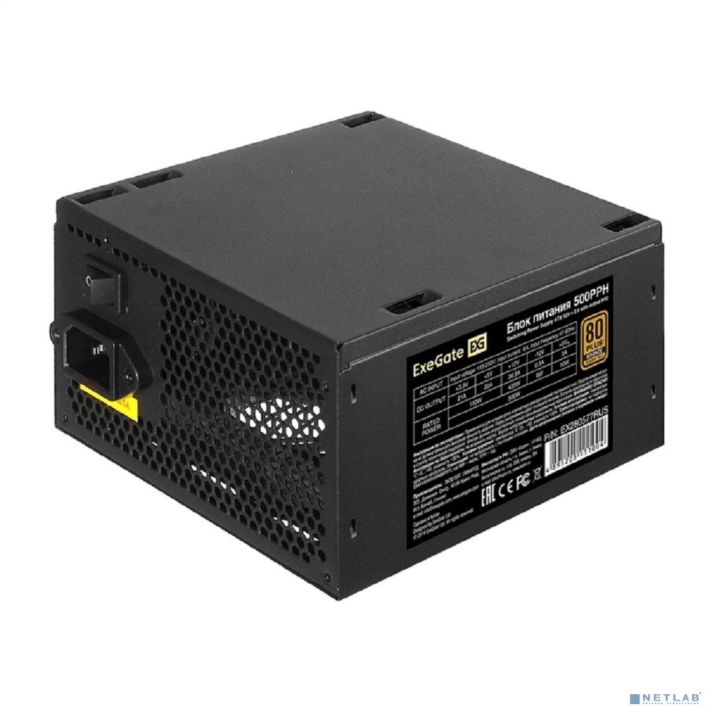 Exegate EX280577RUS-OEM Блок питания 500W Exegate 500PPH-OEM, 80+Bronze, ATX, black, APFC, 12cm, 24p, (4+4)p, 5*SATA, 3*IDE