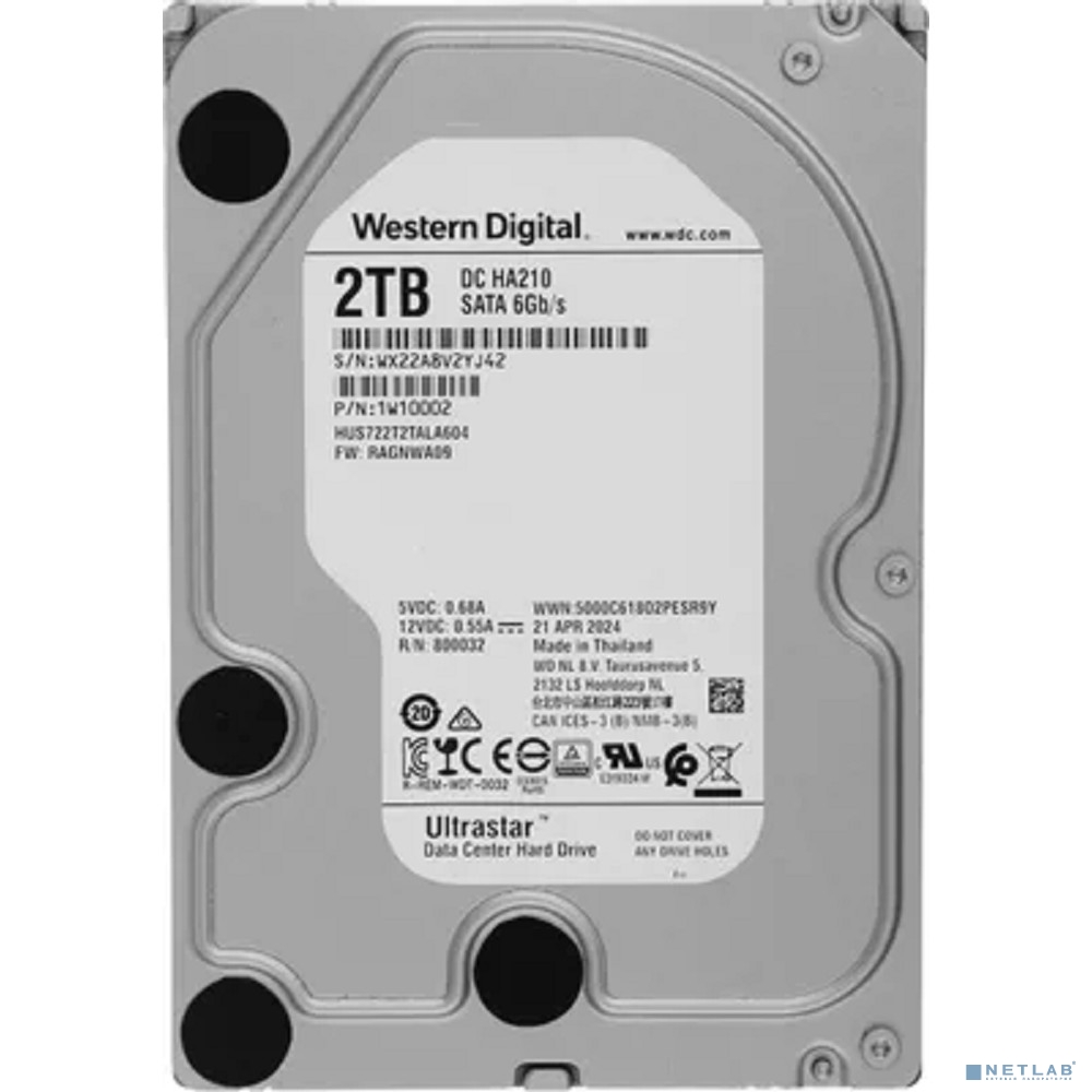 2Tb WD Ultrastar DC HDD Server 7K2 (3.5’’, 2TB, 128MB, 7200 RPM, SATA 6Gb/s, 512N HUS722T2TALA604 (1W10025/1W10002)