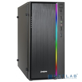 Exegate EX283749RUS Корпус Minitower mEVO-9301 Black-RGB light, mATX, <500NPX>, с окном, 2*USB+1*USB3.0, HDAudio