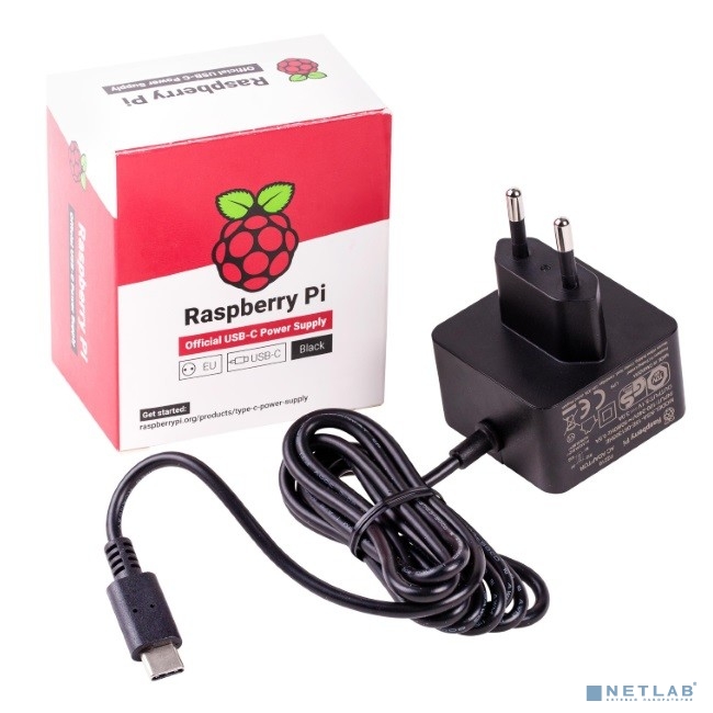 Raspberry 187-3417 Блок питания Official Power Supply Retail, Black, 5.1V, 3A, Cable 1.5 m, USB Type С output jack, для Raspberry Pi 4 B (14886)