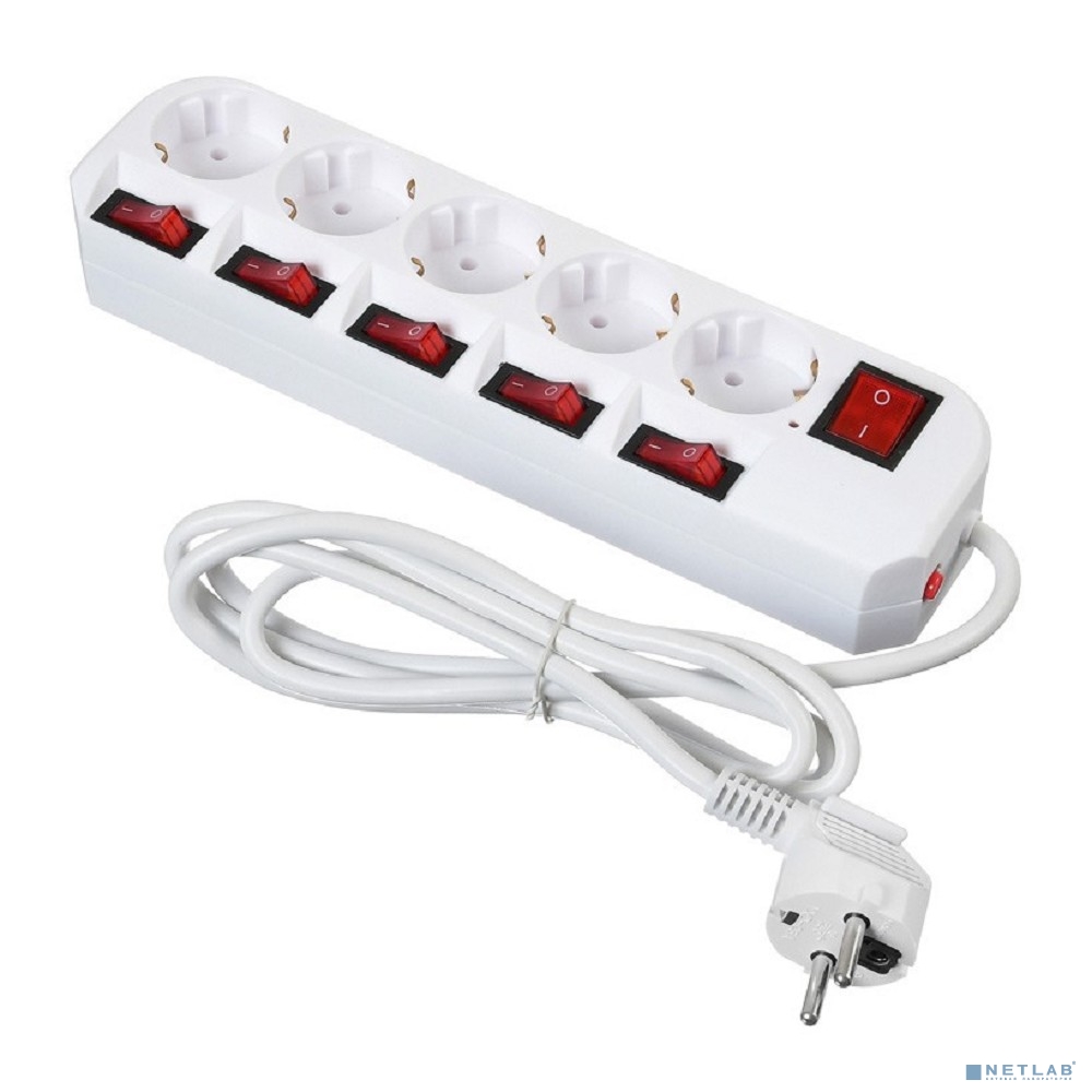 BURO Сетевой фильтр 5 розеток (500SH-1.8-SW-W) 1.8м, белый коробка
