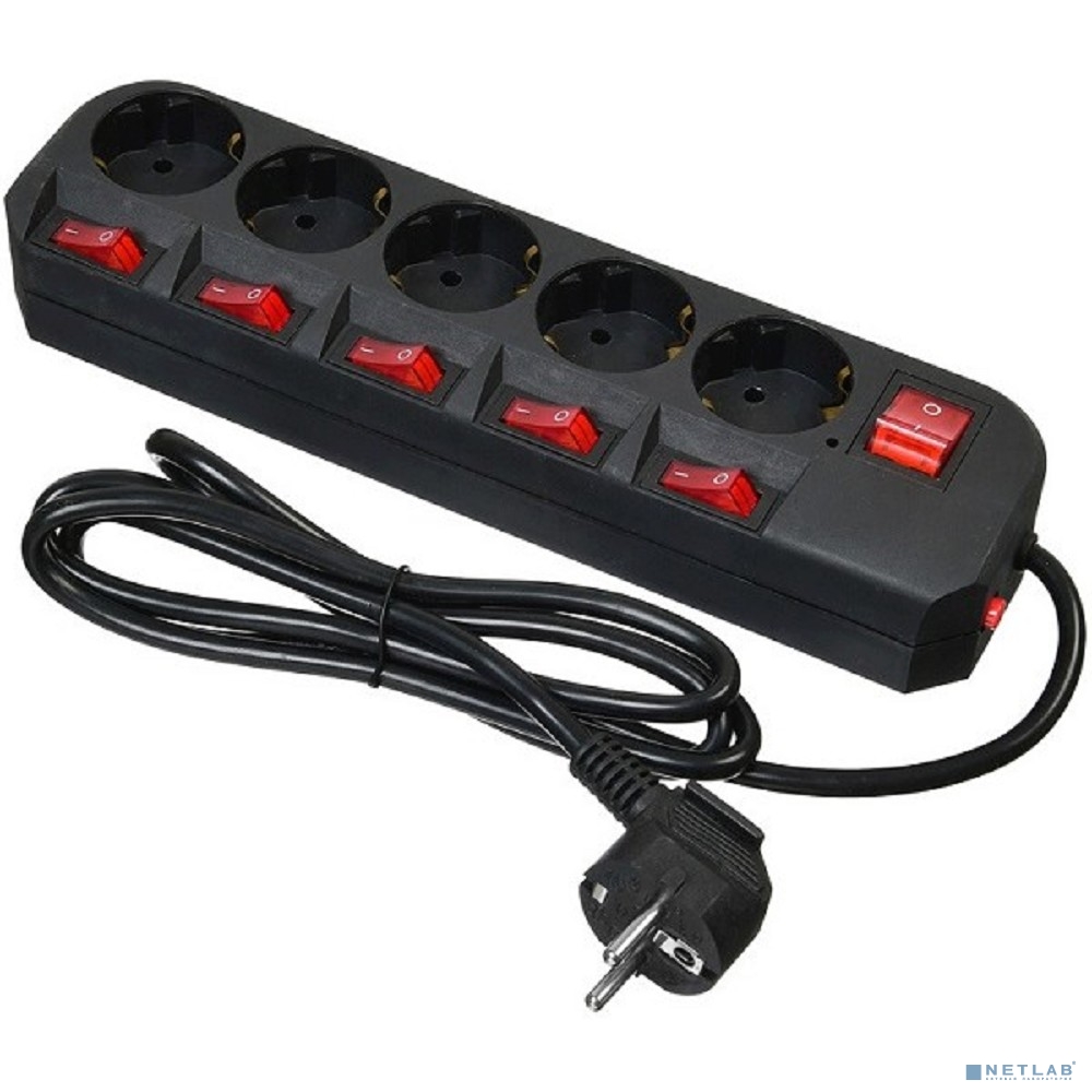 BURO Сетевой фильтр 5 розеток (500SH-1.8-SW-B) 1.8м, черный коробка