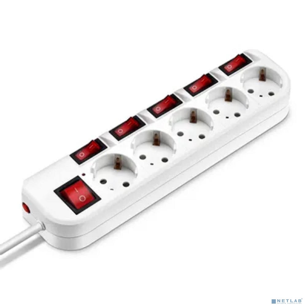 BURO Сетевой фильтр 5 розеток (500SH-3-SW-W) 3м, белый коробка