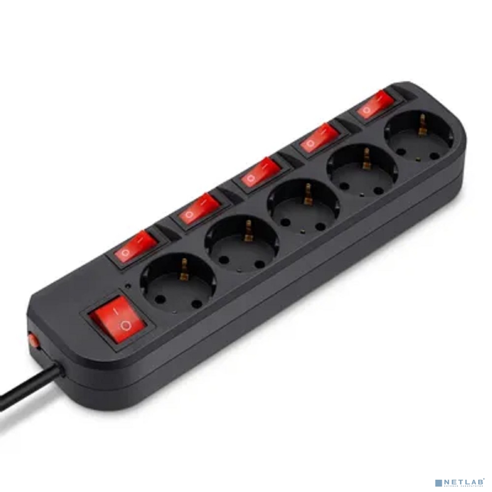 BURO Сетевой фильтр 5 розеток (500SH-3-SW-B) 3м, черный коробка