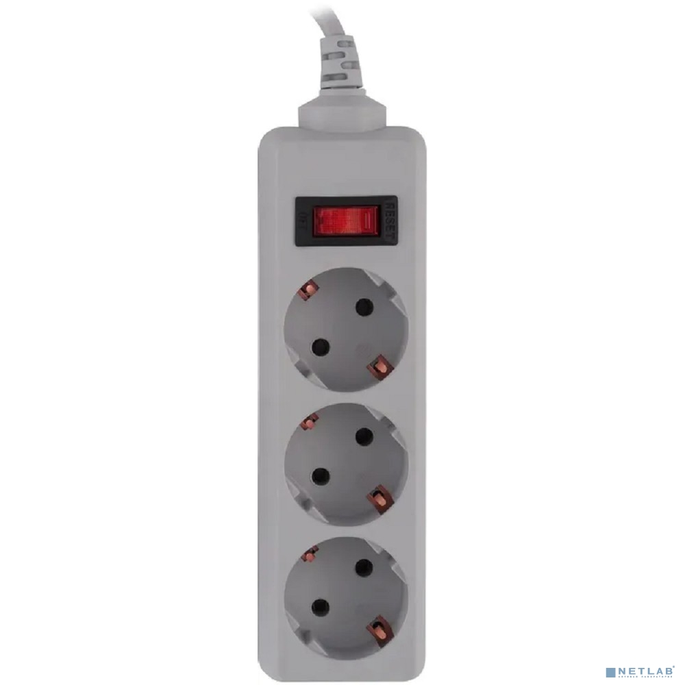 BURO Сетевой фильтр 3 розетки (300SL-1-G), 1м, серый (пакет ПЭ)