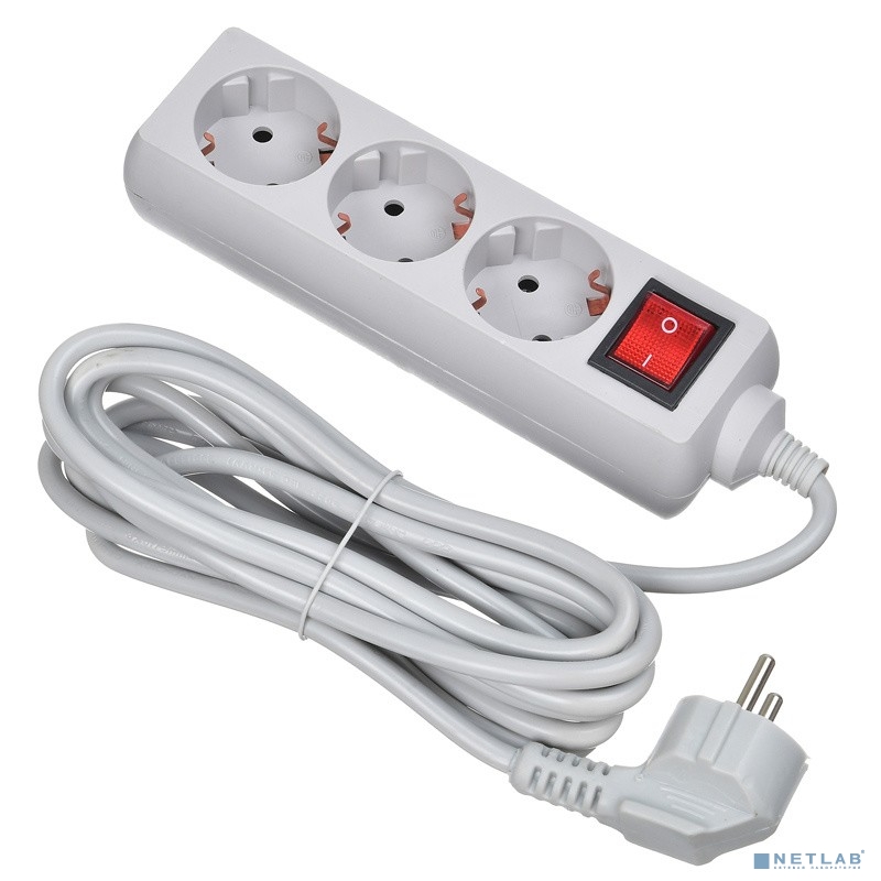 BURO Сетевой фильтр 3 розетки (300SL-3-G), 3м, серый (пакет ПЭ)