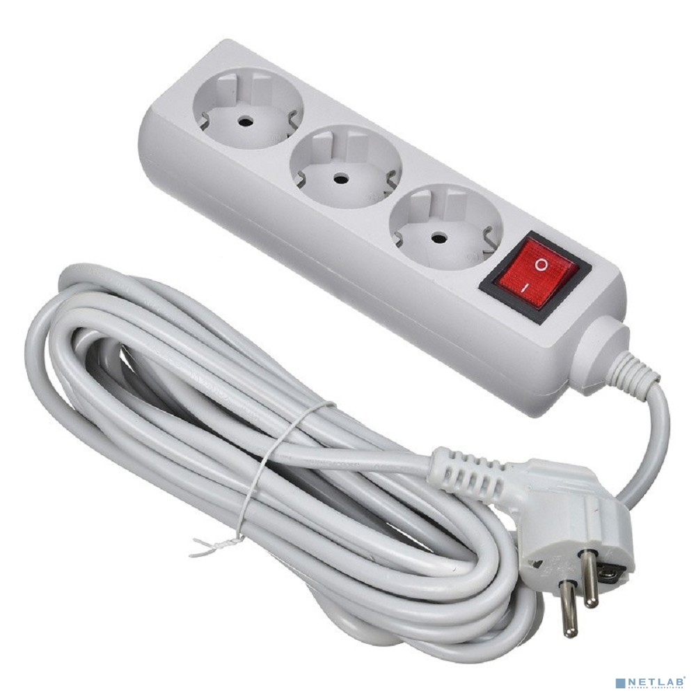 BURO Сетевой фильтр 3 розетки (300SL-5-G), 5м, серый (пакет ПЭ)