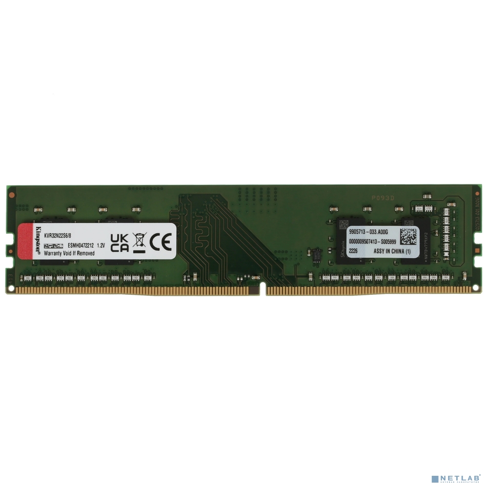 Kingston DDR4 DIMM 8GB KVR32N22S6/8 PC4-25600, 3200MHz, CL22