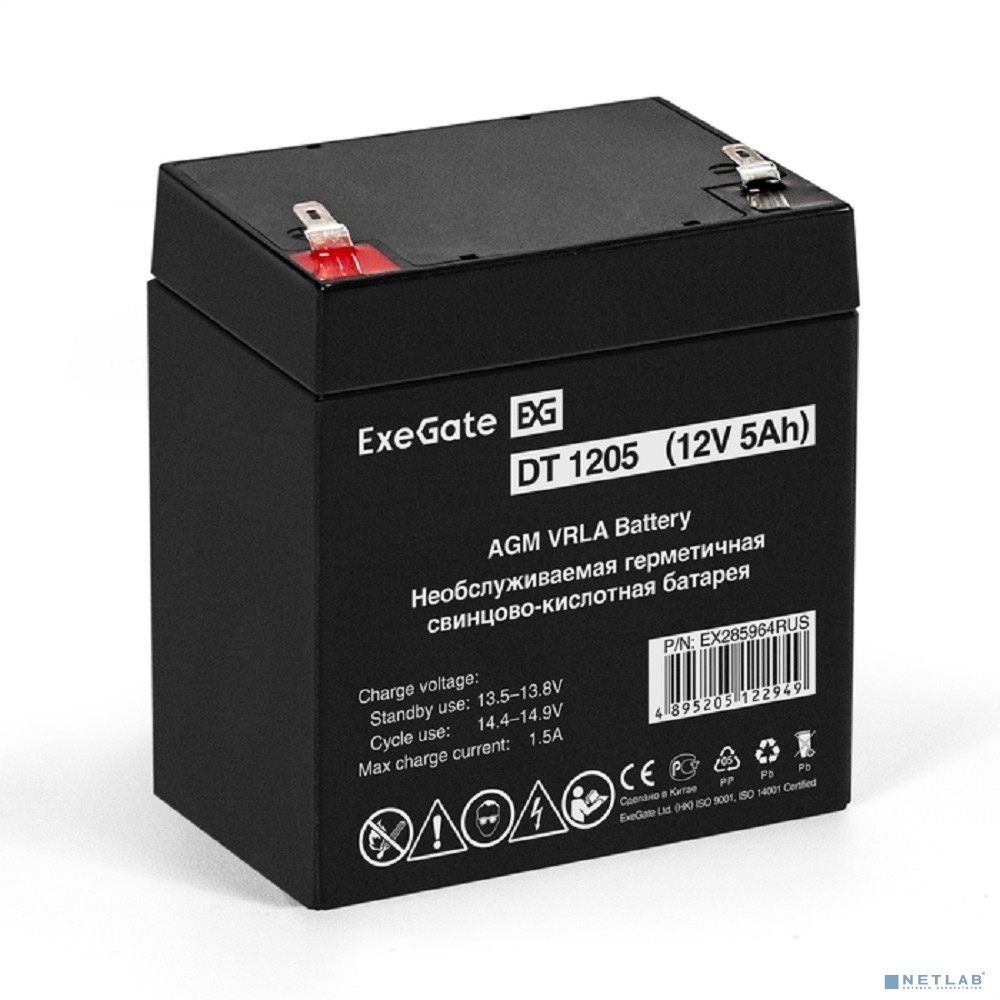 Exegate EX285964RUS Аккумуляторная батарея DT 1205 (12V 5Ah, клеммы F1)