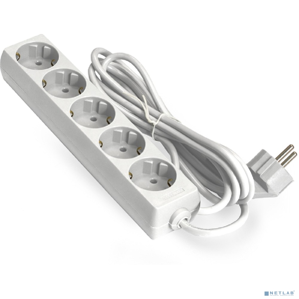 Exegate EX285827RUS Удлинитель ExeGate ECE-5-5W (5 евророзетки с заземлением, 5м, белый)