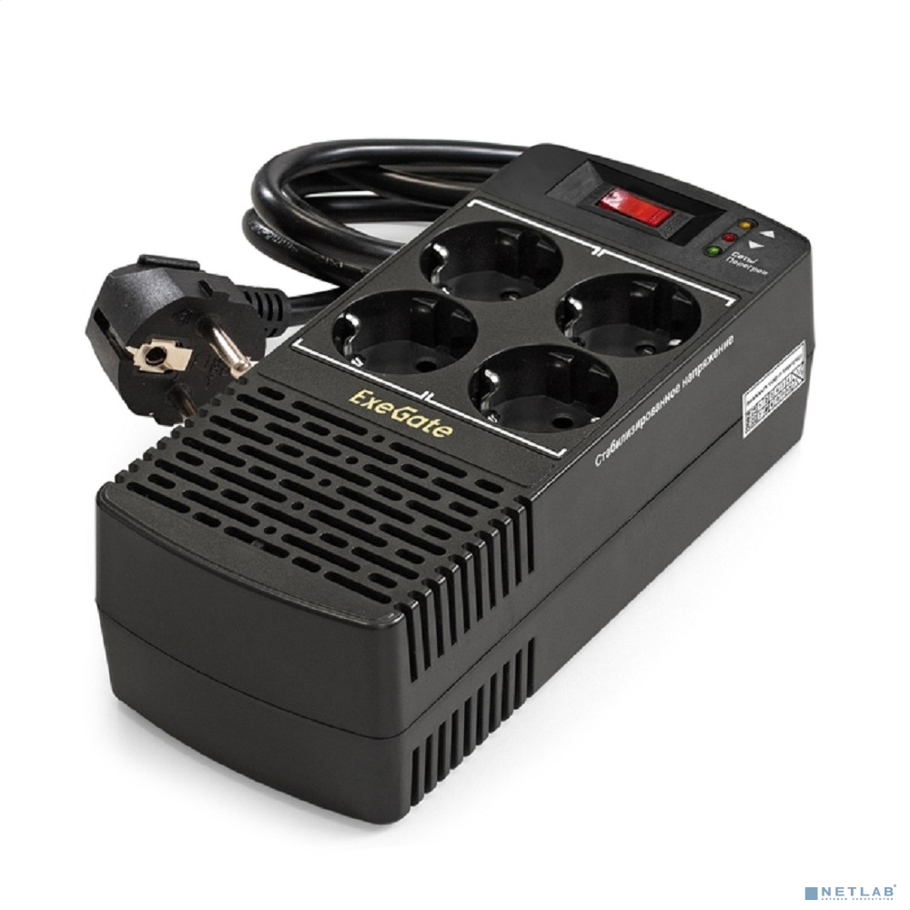 Exegate EP285939RUS Стабилизатор ExeGate Power AD5000-1000 (1000VA/500W, диапазон 150...280В, 4 евророзетки)