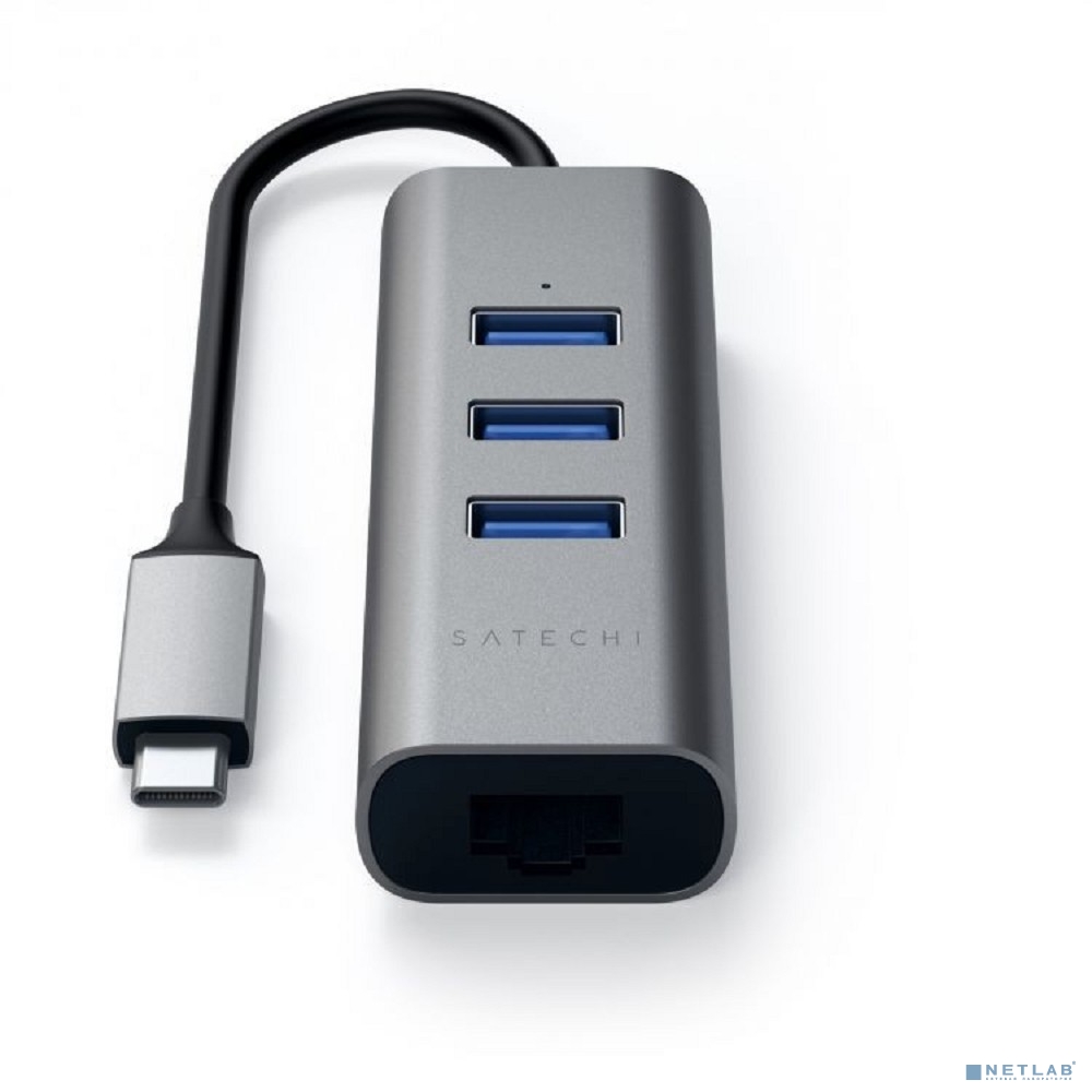USB-хаб Satechi Type-C 2-in-1 USB 3.0 Aluminum 3 Port Hub and Ethernet Port. Интерфейс Type-C. Цвет серый космос.