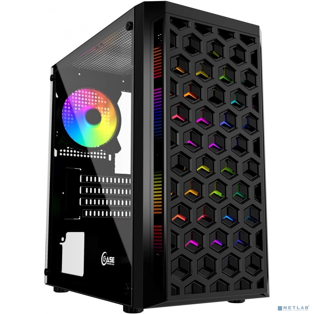 Powercase CMIMTB-L3 Корпус Mistral Micro T3B, Tempered Glass, Mesh, 2x 140mm + 1х 120mm 5-color fan, чёрный, mATX (CMIMTB-L3)