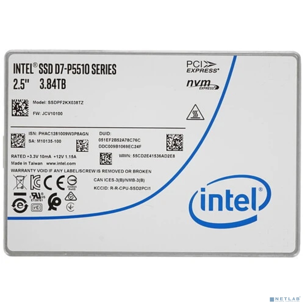 Накопитель SSD Intel Original PCI-E 4.0 x4 3.8Tb SSDPF2KX038TZ01 99A5DP SSDPF2KX038TZ01 D7 P5510 2.5"