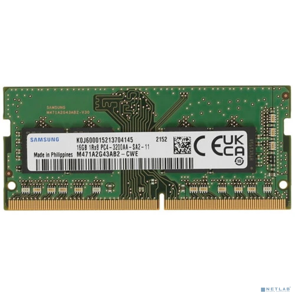 Samsung DDR4 16GB UNB SODIMM 3200 1Rx8, 1.2V M471A2G43AB2-CWE