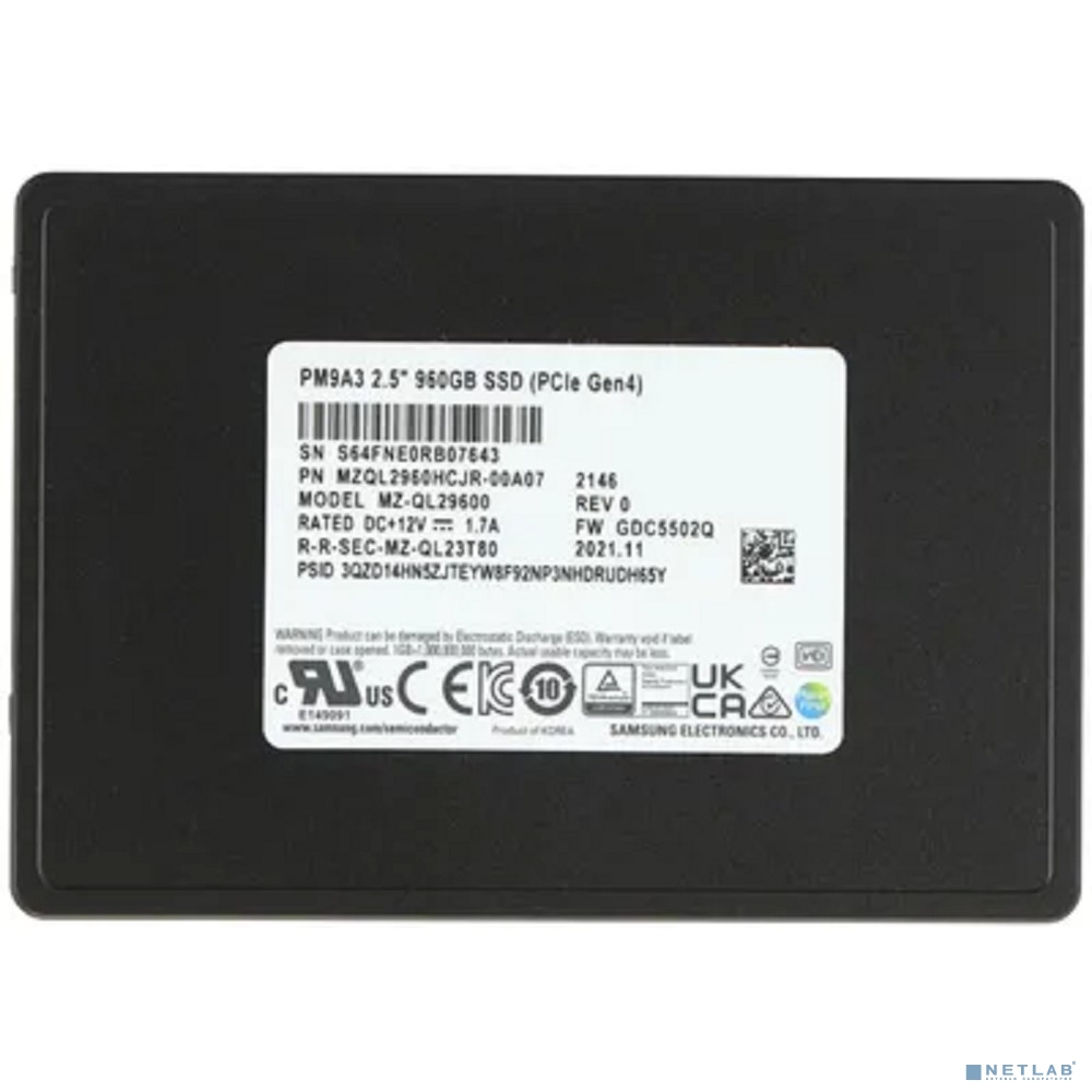 Samsung SSD 960Gb PM9A3 NVMe/PCIE 3.1 x4, MZQL2960HCJR-00A07
