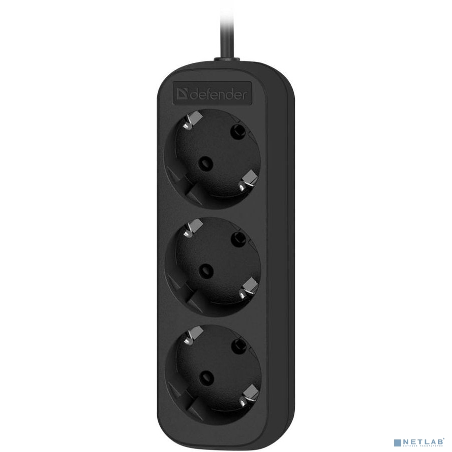 Defender Удлинитель M330 3.0 м, 3 розетки, черный ,с заземлением