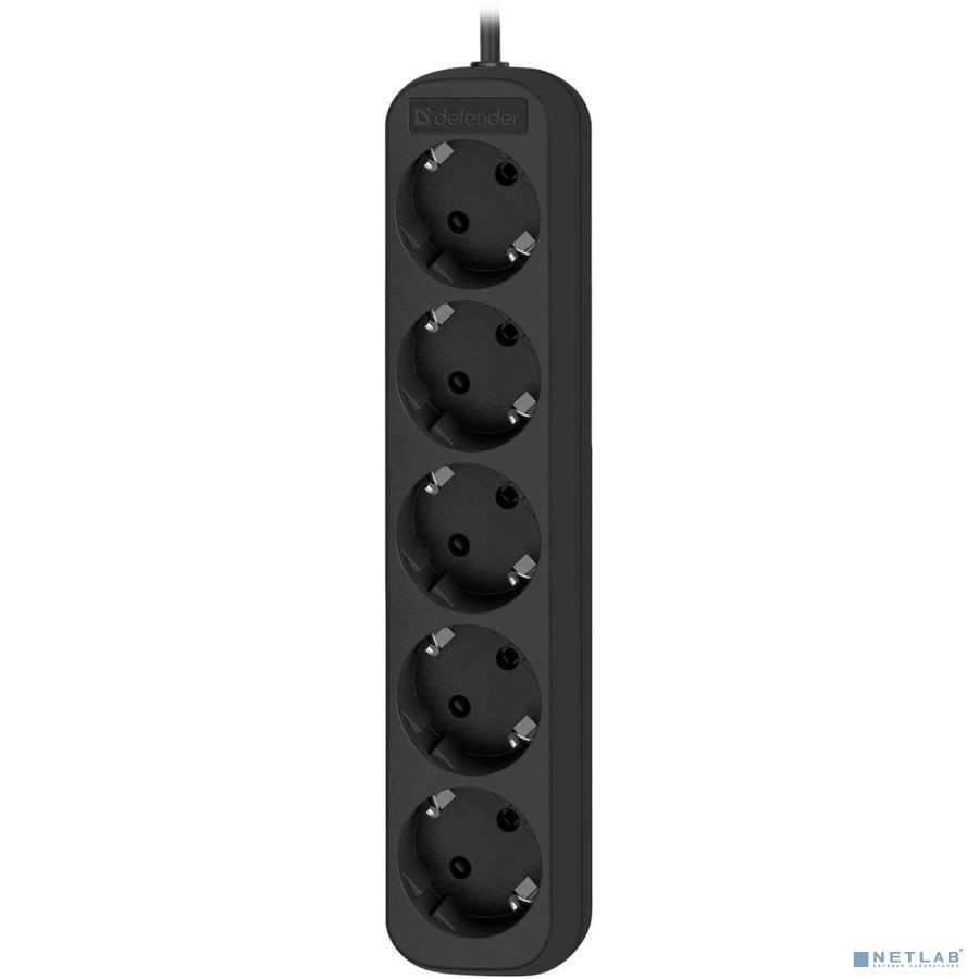 Defender Удлинитель M550 5.0 м, 5 розеток, черный , с заземлением