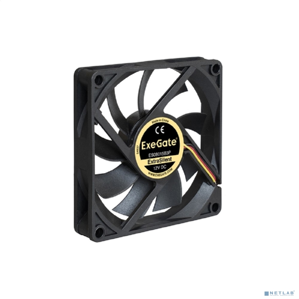 Exegate EX288923RUS Вентилятор ExeGate ExtraSilent ES08015B3P (80x80x15 мм, 2-Ball (двойной шарикоподшипник), 3pin, 1600RPM, 22dBA)