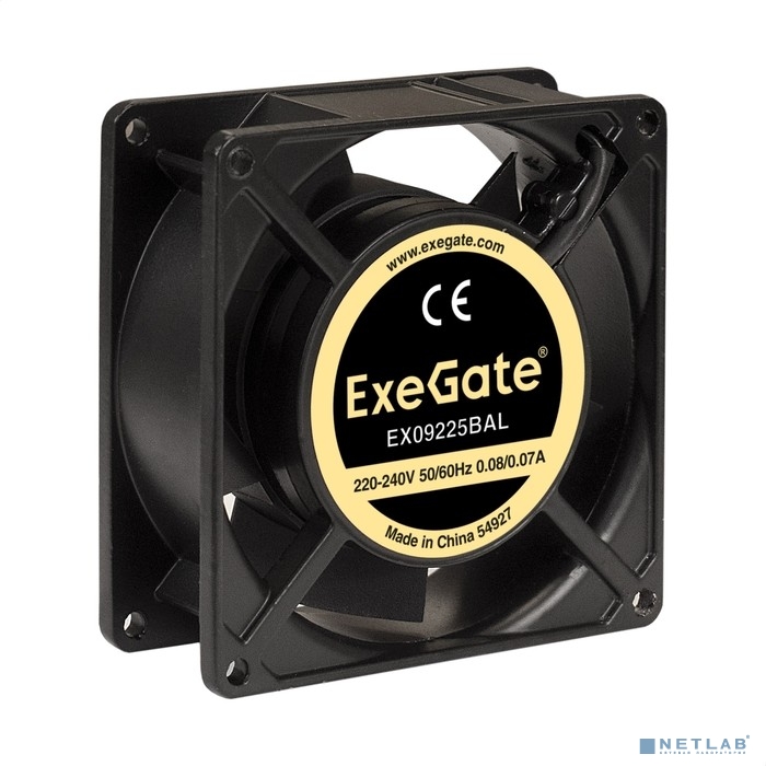 Exegate EX289003RUS Вентилятор 220В ExeGate EX09225BAL (92x92x25 мм, 2-Ball (двойной шарикоподшипник), подводящий провод 30 см, 2600RPM, 35dBA)