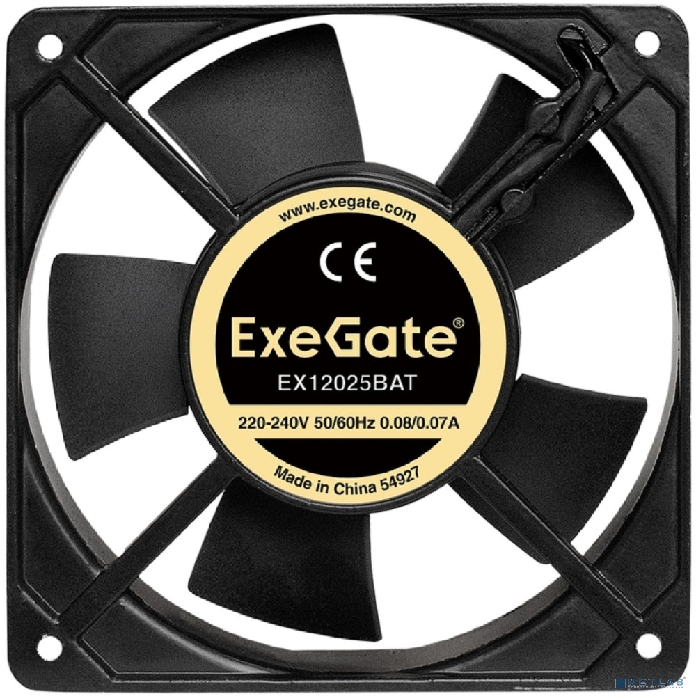 Exegate EX289014RUS Вентилятор 220В ExeGate EX12025BAT (120x120x25 мм, 2-Ball (двойной шарикоподшипник), клеммы, 2200RPM, 33dBA)