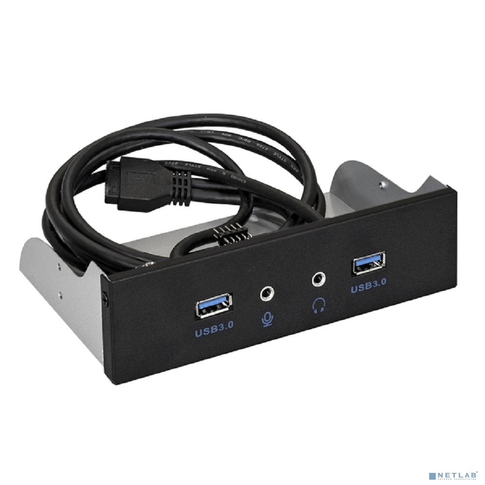 Exegate EX289291RUS Планка USB на переднюю панель ExeGate U5H-627, 5,25", 2*USB3.0+2*HD Audio, черная, металл, подсоед. к MB