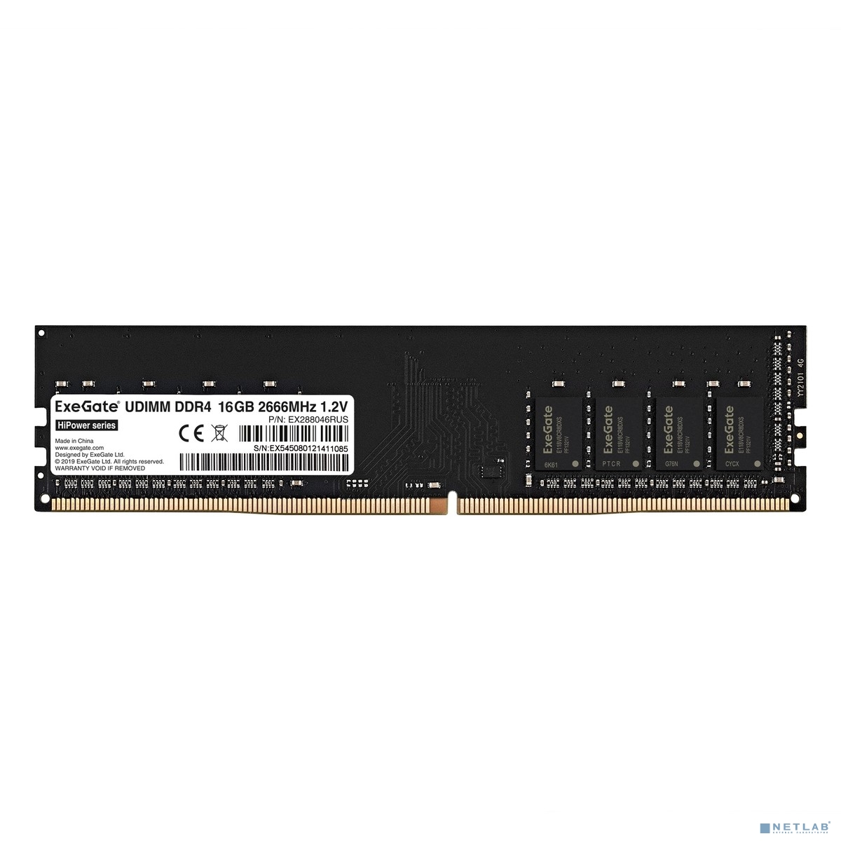 Exegate EX288046RUS Модуль памяти ExeGate HiPower DIMM DDR4 16GB <PC4-21300> 2666MHz