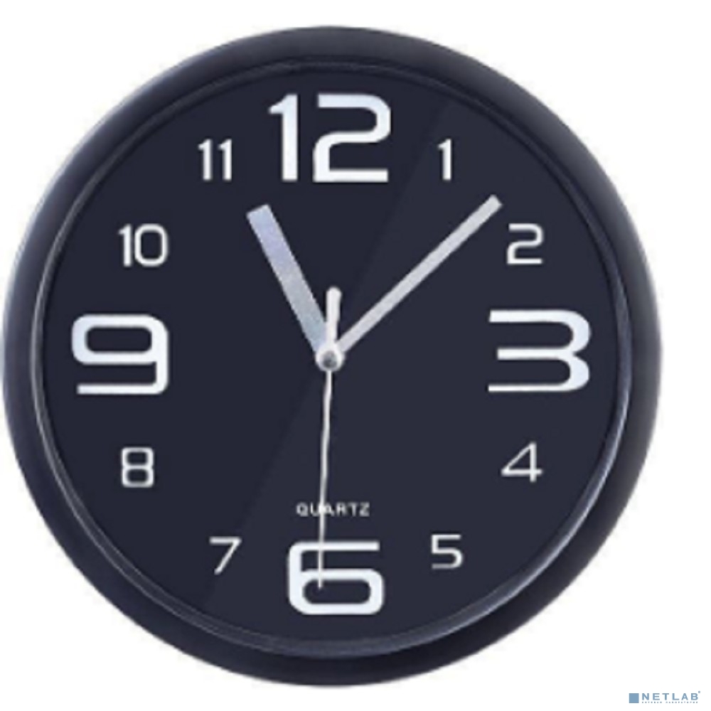 Perfeo Настенные часы "PF-WC-001", круглые д. 20 см, чёрный корпус / чёрный циферблат