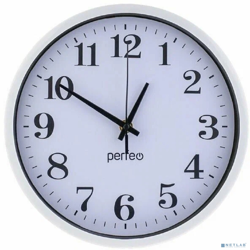 Perfeo Настенные часы "PF-WC-002", круглые д. 25 см, белый корпус / белый циферблат