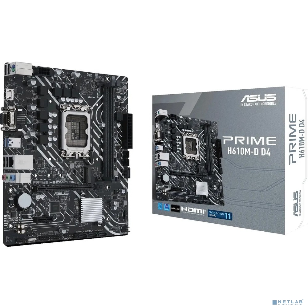 ASUS PRIME H610M-D D4 (Socket 1700, mATX, 2xDDR4(64GB), VGA/HDMI 2.1, 1xPCIe 4.0x16/1xPCIe 3.0, 1xLAN, 4xSATA 6Gb/s, 1xM.2, 1xCOM, 2xUSB 3.2, 4xUSB 2.0, 1xPS/2)