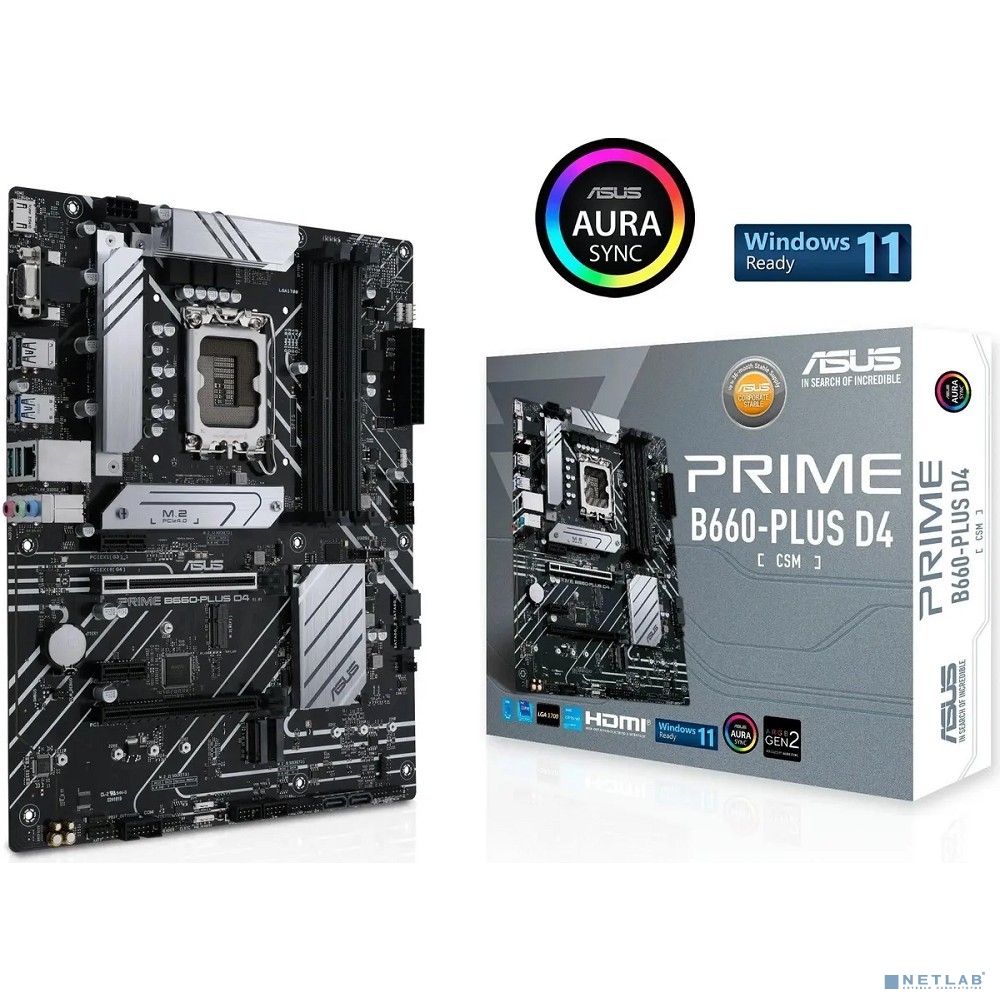 ASUS PRIME B660-PLUS D4 (Socket 1700, ATX, 4xDDR4(128GB), VGA/HDMI/DP, 1xPCIe 4.0x16, 1xPCIe 3.0x16/2xPCIe 3.0, 1xLAN, 4xSATA 6Gb/s, 3xM.2, 1xM.2 E key, 1xUSB-C, 3xUSB 3.2, 2xUSB 2.0)