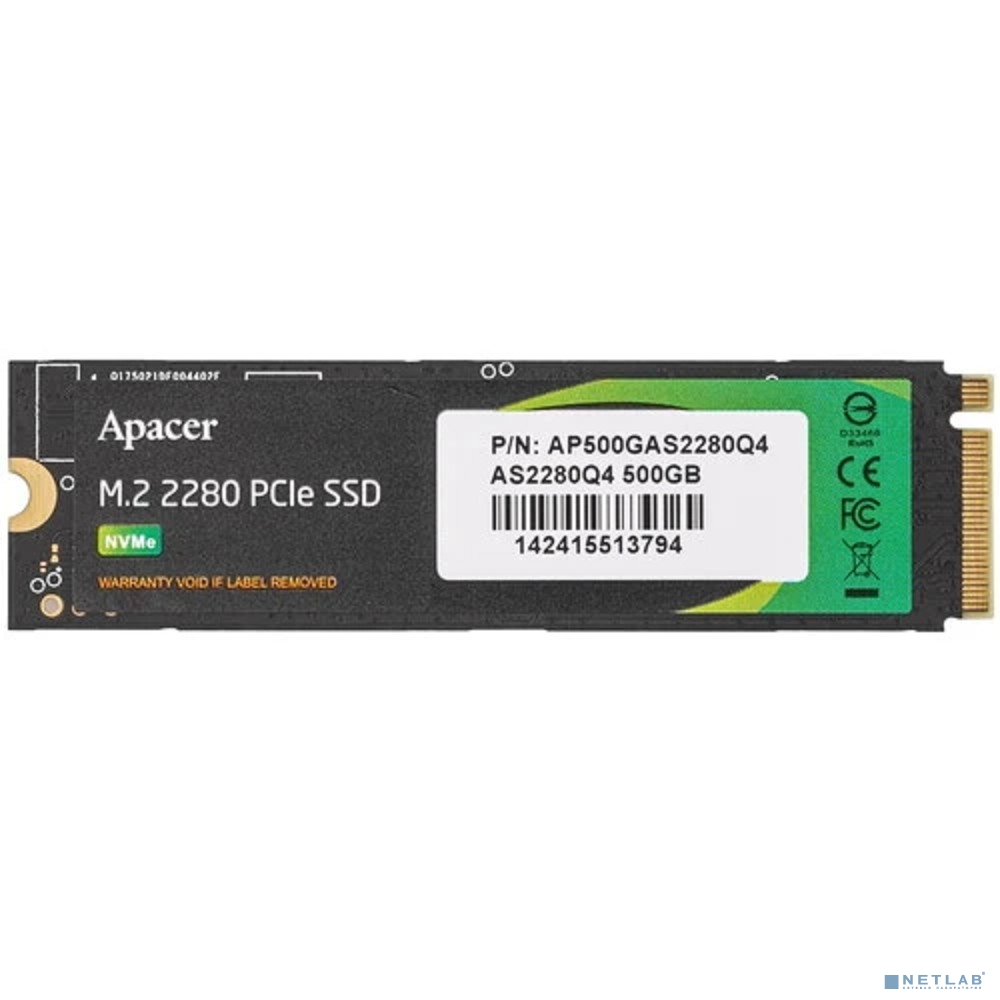 M.2 2280 500GB Apacer AS2280Q4 Client SSD AP500GAS2280Q4-1 PCIe Gen4x4 with NVMe, 5000/2500, IOPS 750K, MTBF 1.5M, 3D TLC, 850TBW, 1.7DWPD, Kit Heatsink and mount, NVMe 1.3, RTL (917881)