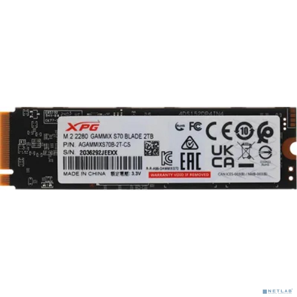 A-DATA SSD 2TB GAMMIX S70 Blade, M.2 2280, PCI-E 4x4,3D-NAND TLC AGAMMIXS70B-2T-CS