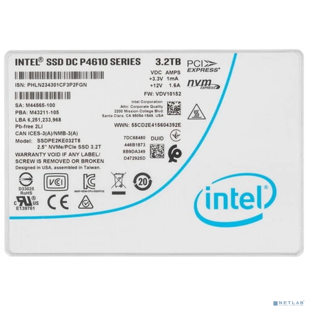 Накопитель SSD Intel P4610 Series PCI-E x4 3.2Tb SSDPE2KE032T807 DC P4610 2.5"