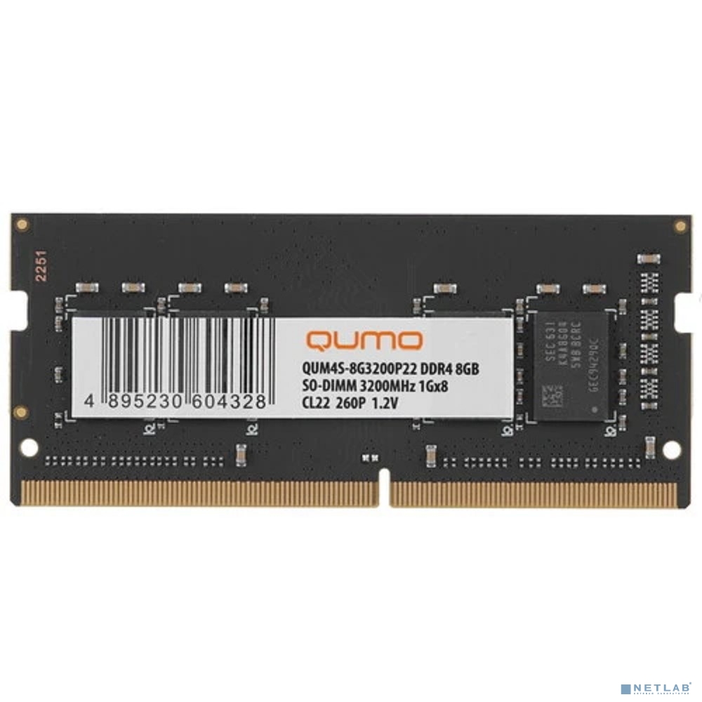 QUMO DDR4 SODIMM 8GB QUM4S-8G3200P22 PC4-25600, 3200MHz OEM/RTL