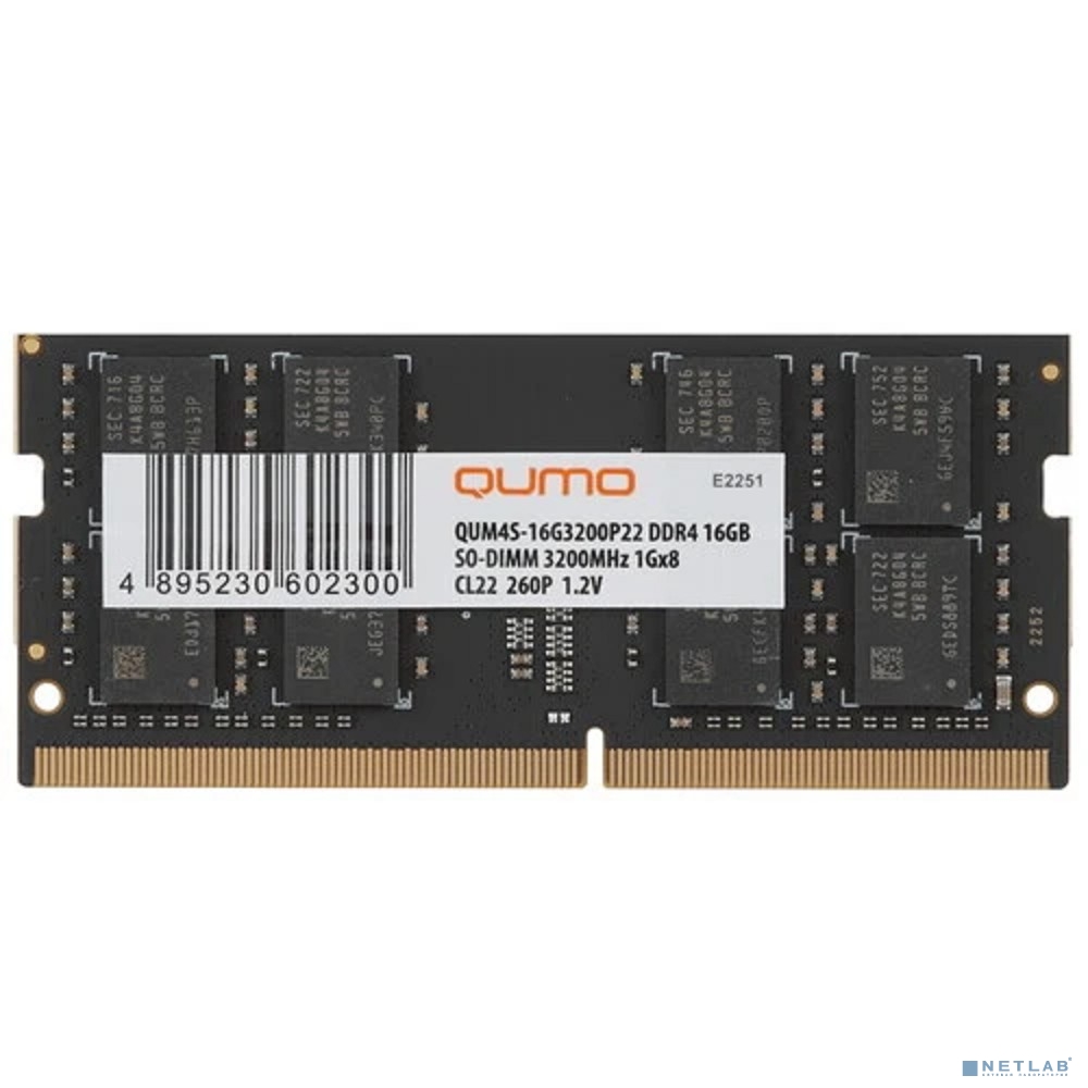 QUMO DDR4 SODIMM 16GB QUM4S-16G3200P22 PC4-25600, 3200MHz OEM/RTL