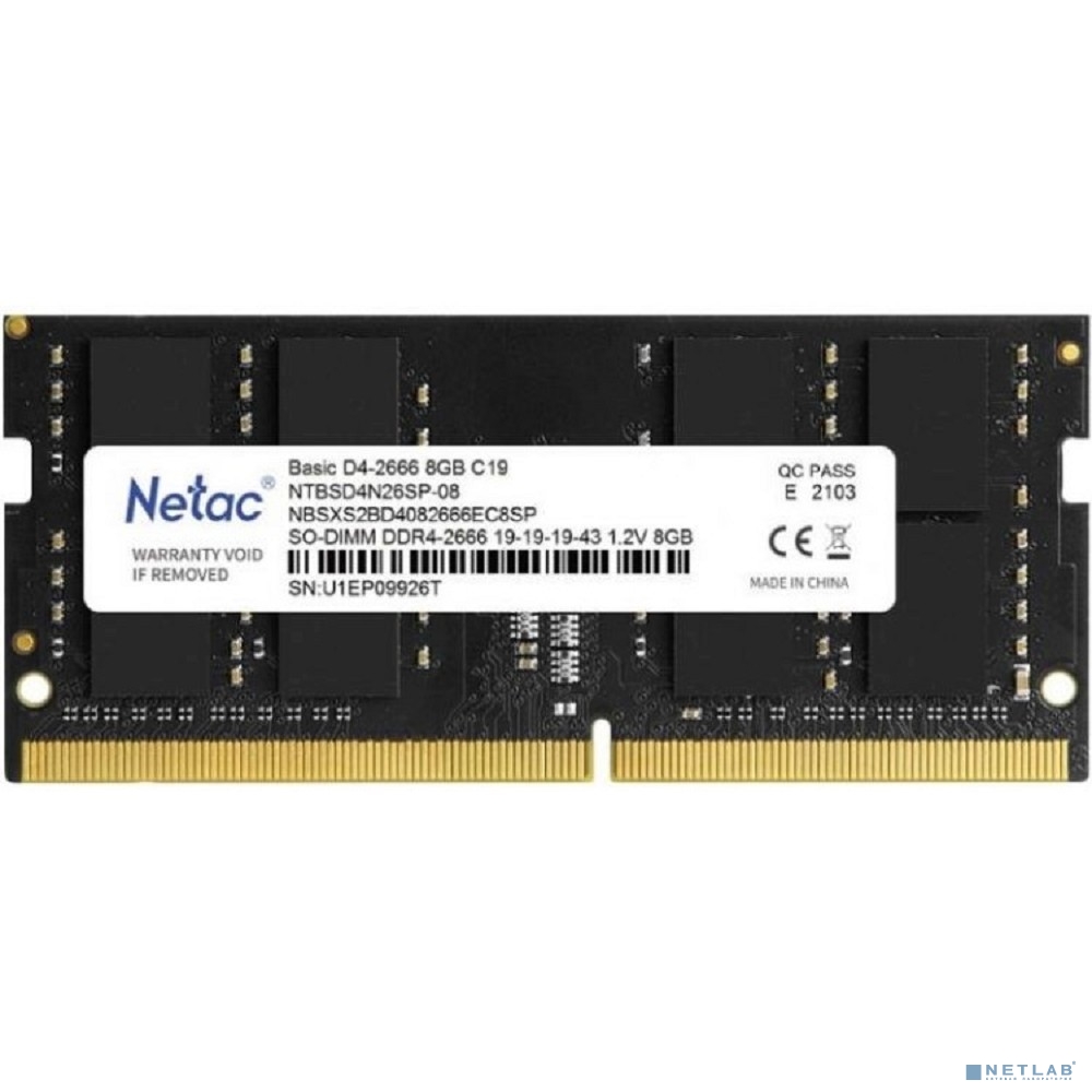 Netac SO-DIMM DDR4 8Gb PC21300 2666MHz CL19 1.2V (NTBSD4N26SP-08)
