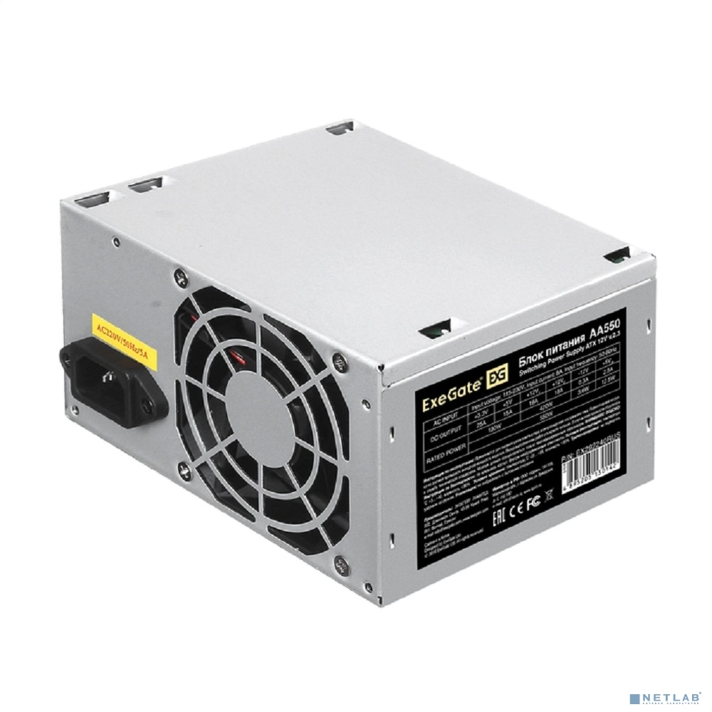 Exegate EX292240RUS Блок питания 550W ExeGate AA550 (ATX, 8cm fan, 24pin, 4pin, 2xSATA, IDE)